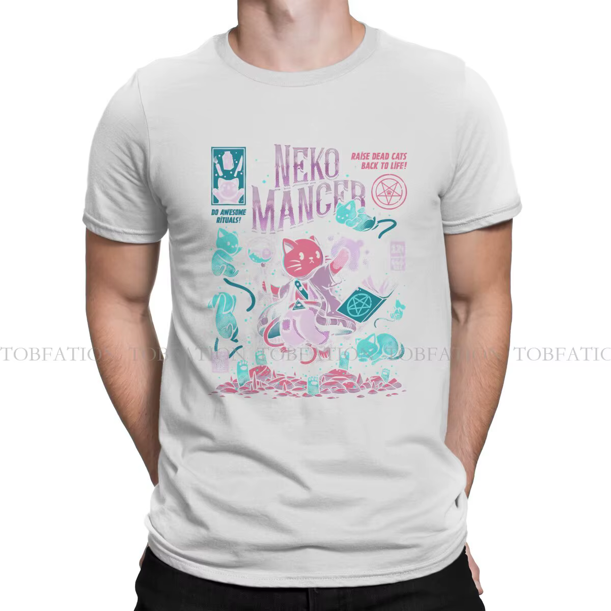 T-shirt à col rond As Hell Nekomancer pour adolescent, chemisiers grunge, t-shirt mignon, Harajuku, 