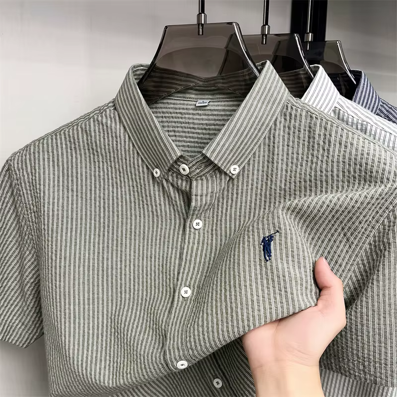 Designer marque chemise à manches courtes 100% coton homme été confort haut de gamme pony broderie m