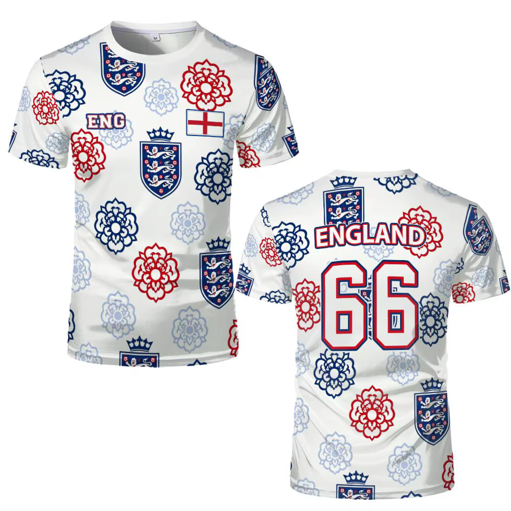 Maillot de football imprimé drapeau anglais, t-shirt unisexe décontracté à col rond, respirant et à 