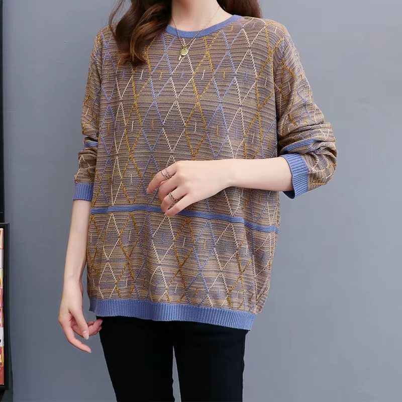 T-shirt patchwork à col rond pour femmes, pulls assortis, géométrique, couleurs durables, coréen, mo