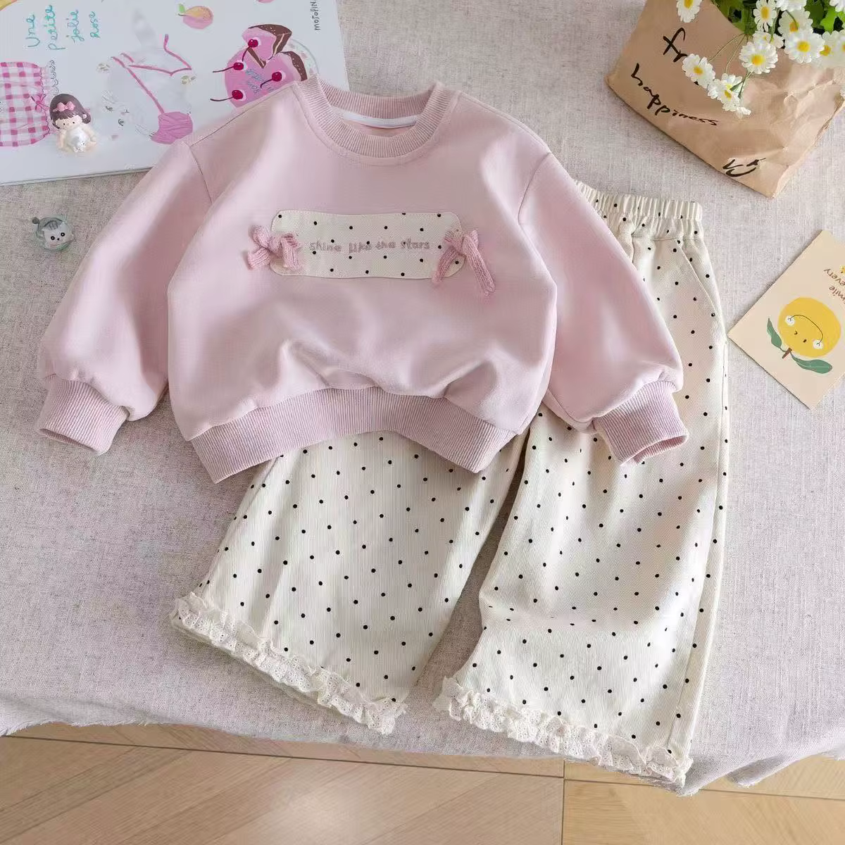 Ensemble tendance pour filles : sweat à capuche et pantalon droit – Nouvelle collection printemps-au