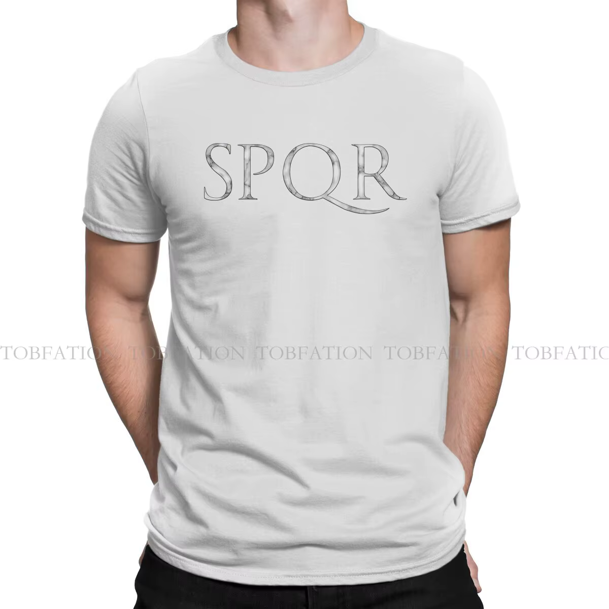 T-shirt à col rond en coton pour hommes, grand, marbre sur rouge, vêtements Harajuku, compromis roma