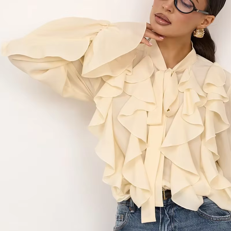 Vêtements pour femmes, Nouvelle collection été 2026, Série couleur unie, Chemisier ample à manches é