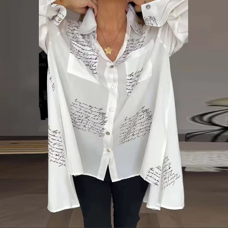 Chemise boutonnée à manches longues pour femmes, chemisiers College de lettres, col rabattu, chemise