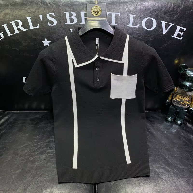 Polo tricoté à manches courtes pour hommes, tendance, jeune, beau, polyvalent, décontracté, T-shirt 