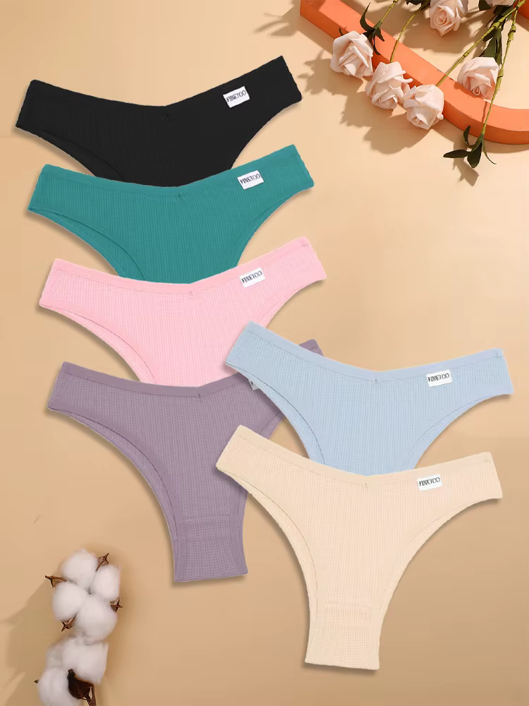 Sous-vêtements gaufrés en coton pour femmes, culotte brésilienne Sexy taille basse, respirante, coul