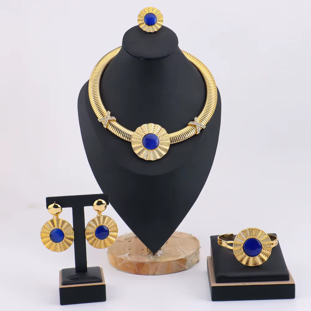 Parures de bijoux de luxe pour femme, tendance, plaqué or 18 carats, style brésilien et italien, col