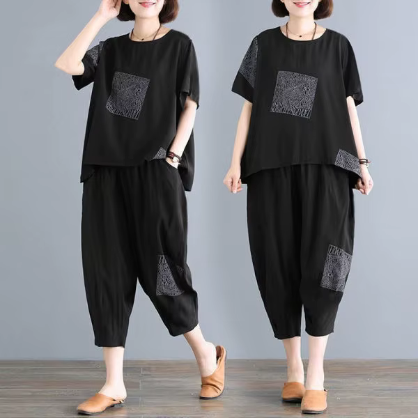 Ensemble de vêtements de sport décontractés grande taille pour femmes, style estival, coupe ample, e