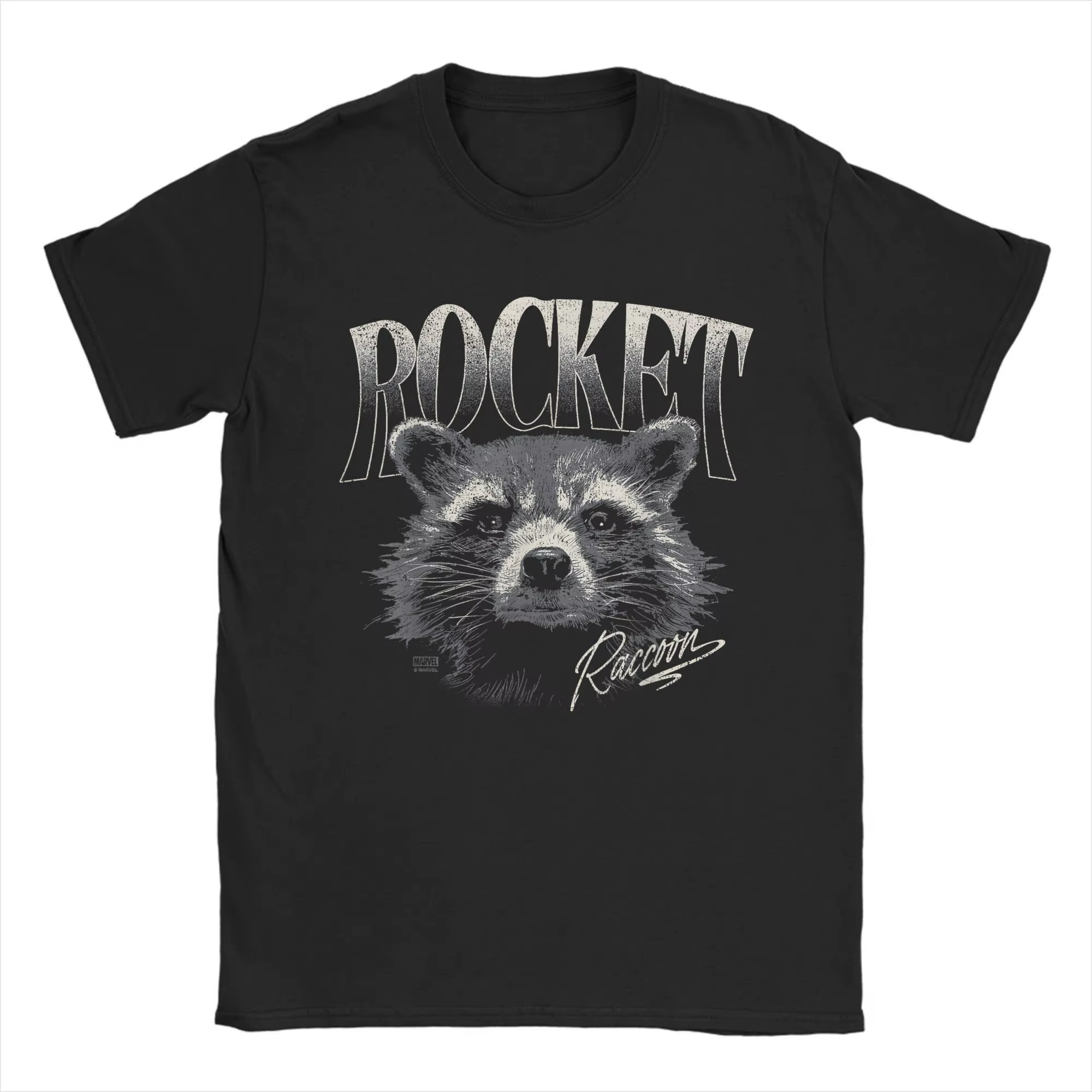 Gardiens de la galaxie raton laveur et fusée tête de raton laveur T-shirt décontracté col rond, T-sh