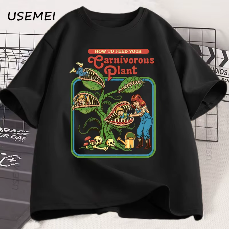 Plante carnivore imprimé T-Shirts hommes respirant coton à manches courtes t-shirt été ample décontr