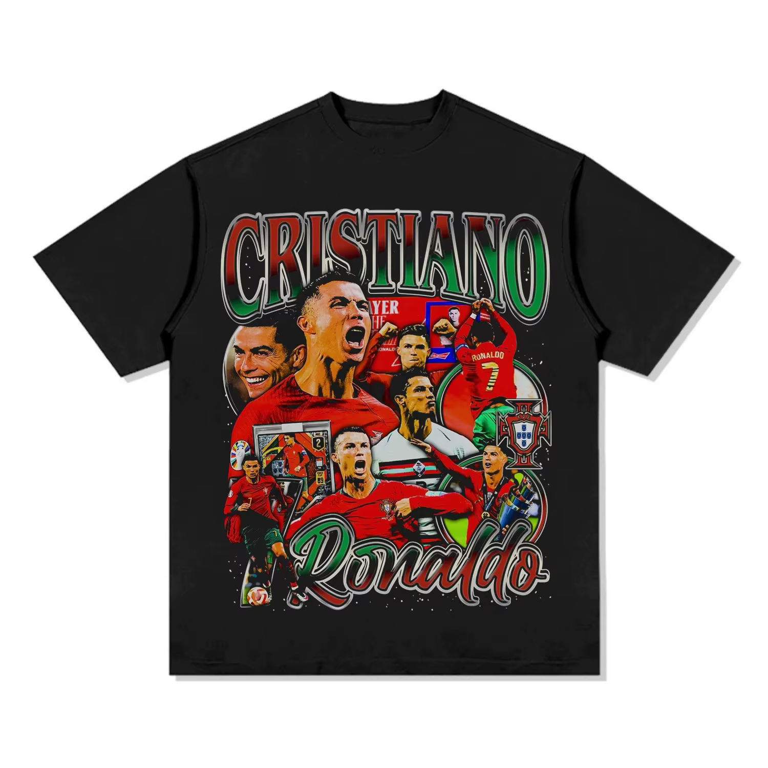 T-shirt graphique vintage Cristiano Ronaldo Équipe nationale du Portugal pour homme, imprimé rétro f