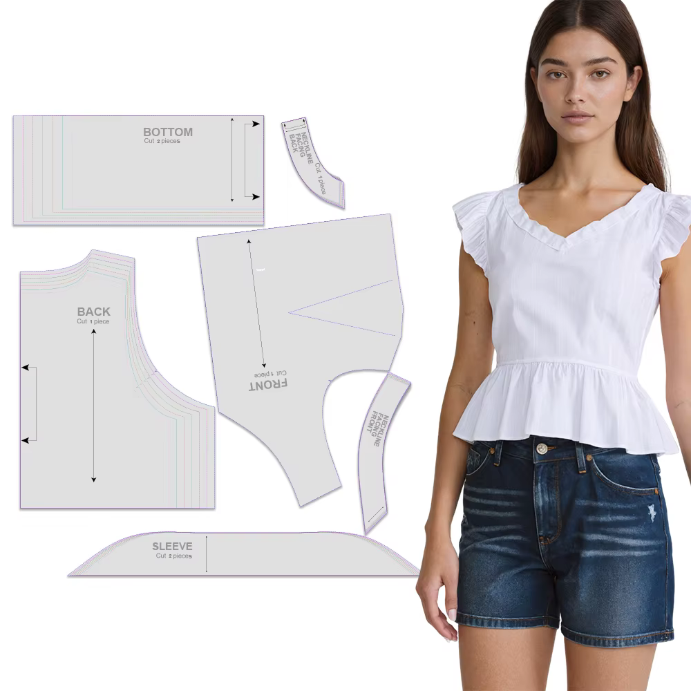 Motifs de couture pour haut femme en 7 tailles (XS-XXXL), kit de couture pour débutant pour vêtement