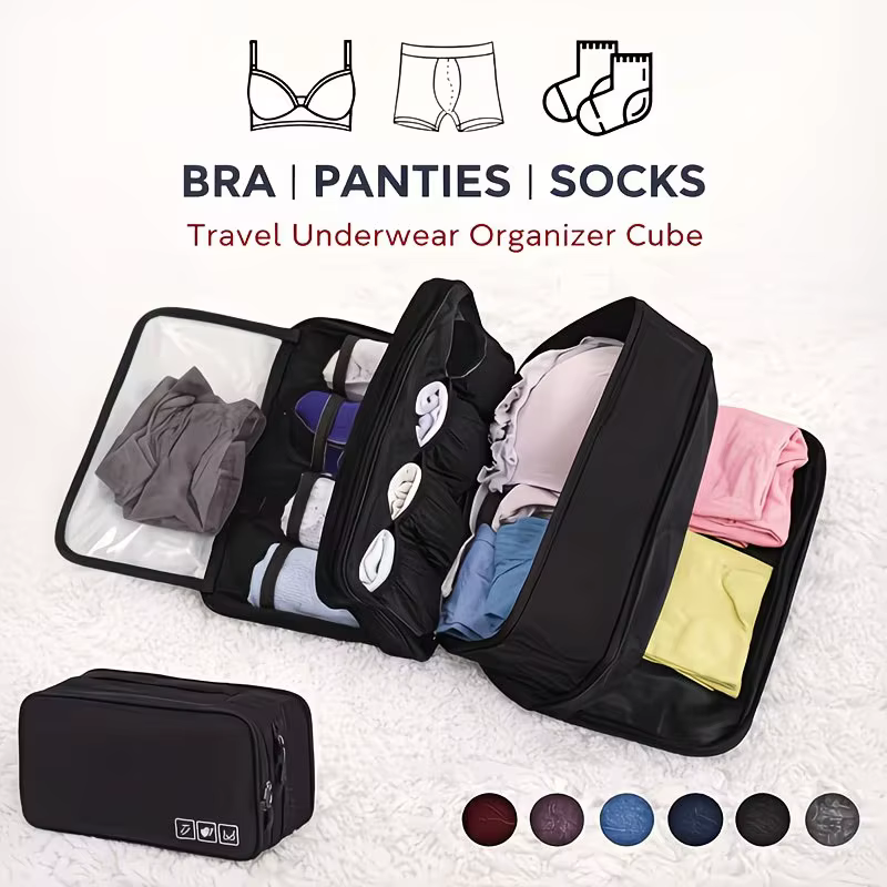 Sac de rangement portable pour sous-vêtements de voyage, pochette de rangement pliable à fermeture é