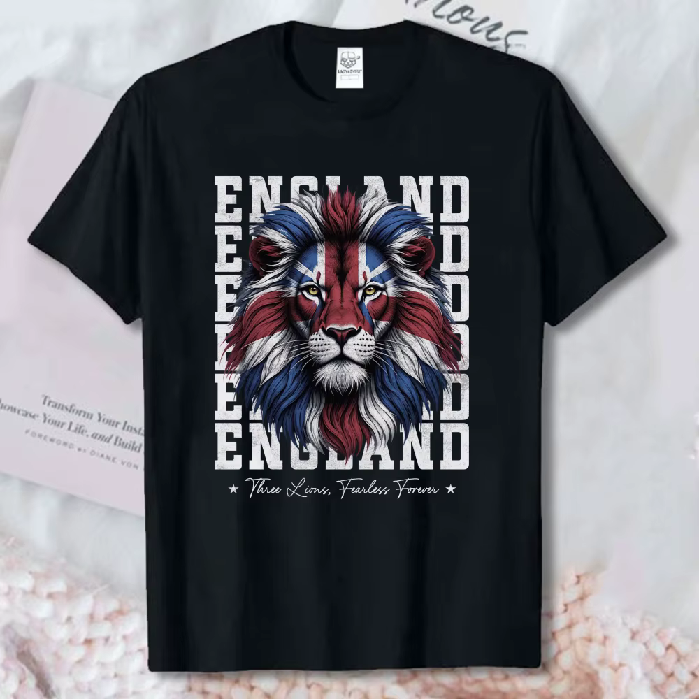 T-shirt des Trois Lions d'Angleterre, T-shirt graphique Lion d'Angleterre, T-shirt de supporter de f