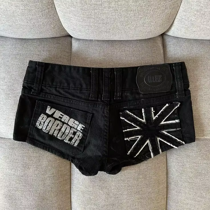 Hip hop mode vêtements de rue impression graphique style femmes shorts noirs ins y2k goth slim denim