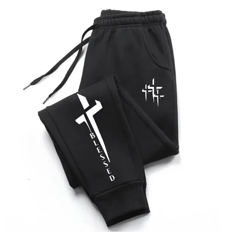 Pantalon de jogging en molleton pour homme, imprimé croix, collection automne-hiver, idéal pour le s