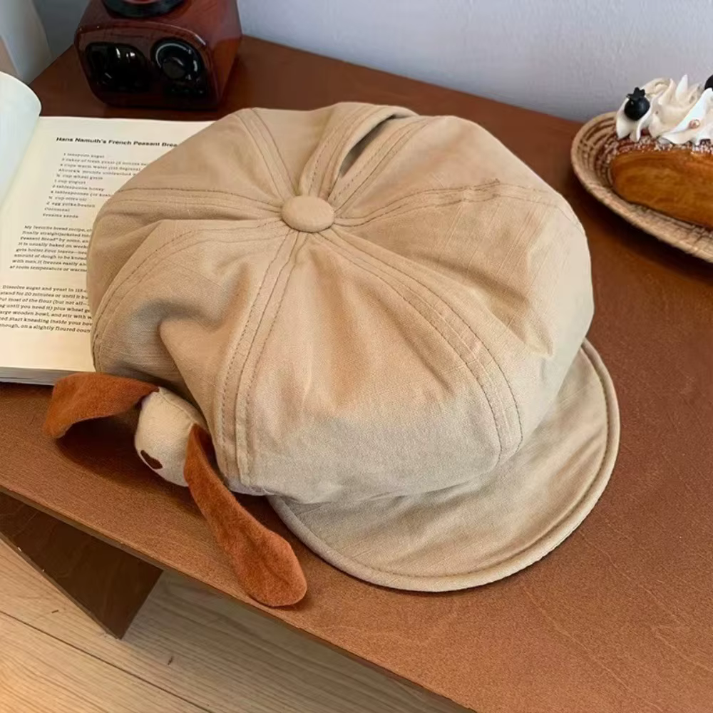 Chapeau de peintre rétro, Béret mignon motif chiot, Casquette de newsboy style coréen, Casquettes de