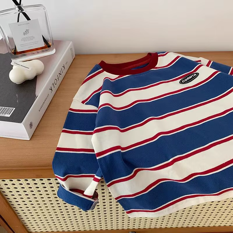 Sweat-shirt rayé élégant pour garçons, haut confortable à manches longues pour le printemps et l'aut