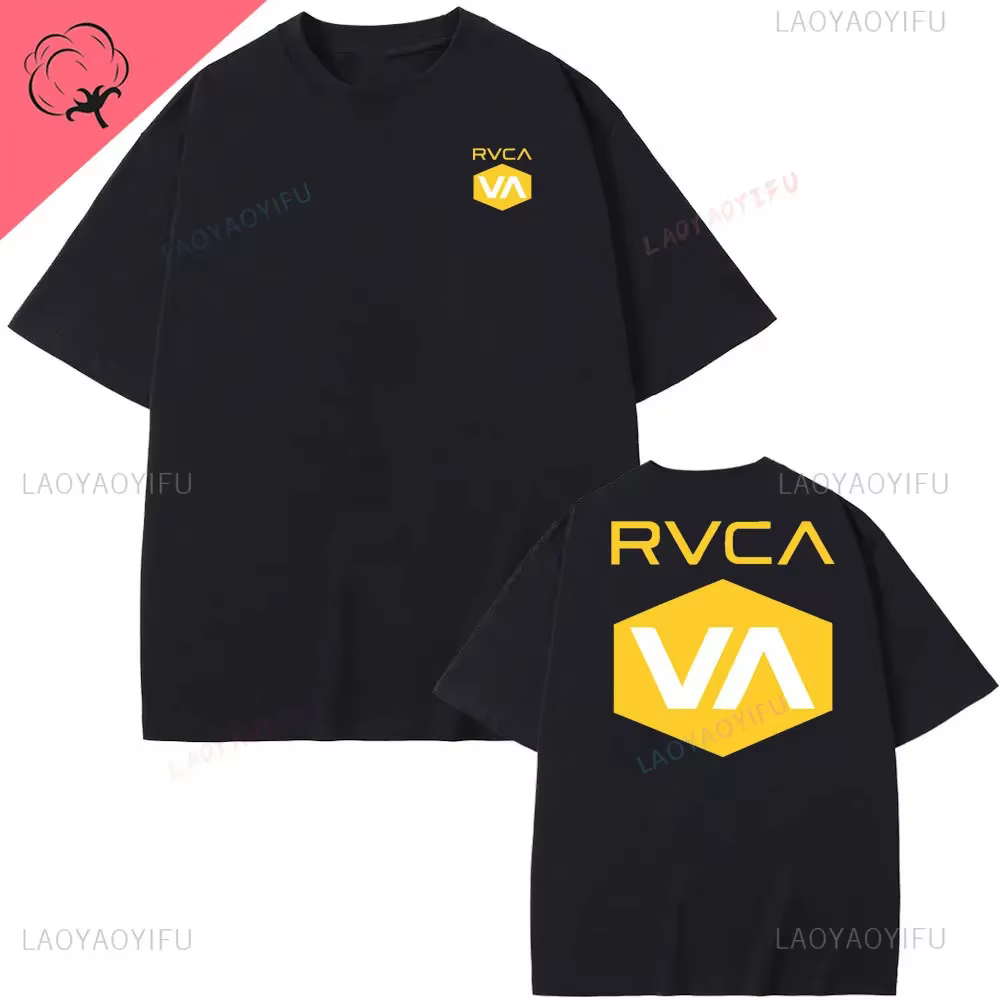 T-shirt RVCA noir en coton pour homme, tailles S-5XL, manches courtes, design tendance, streetwear, 