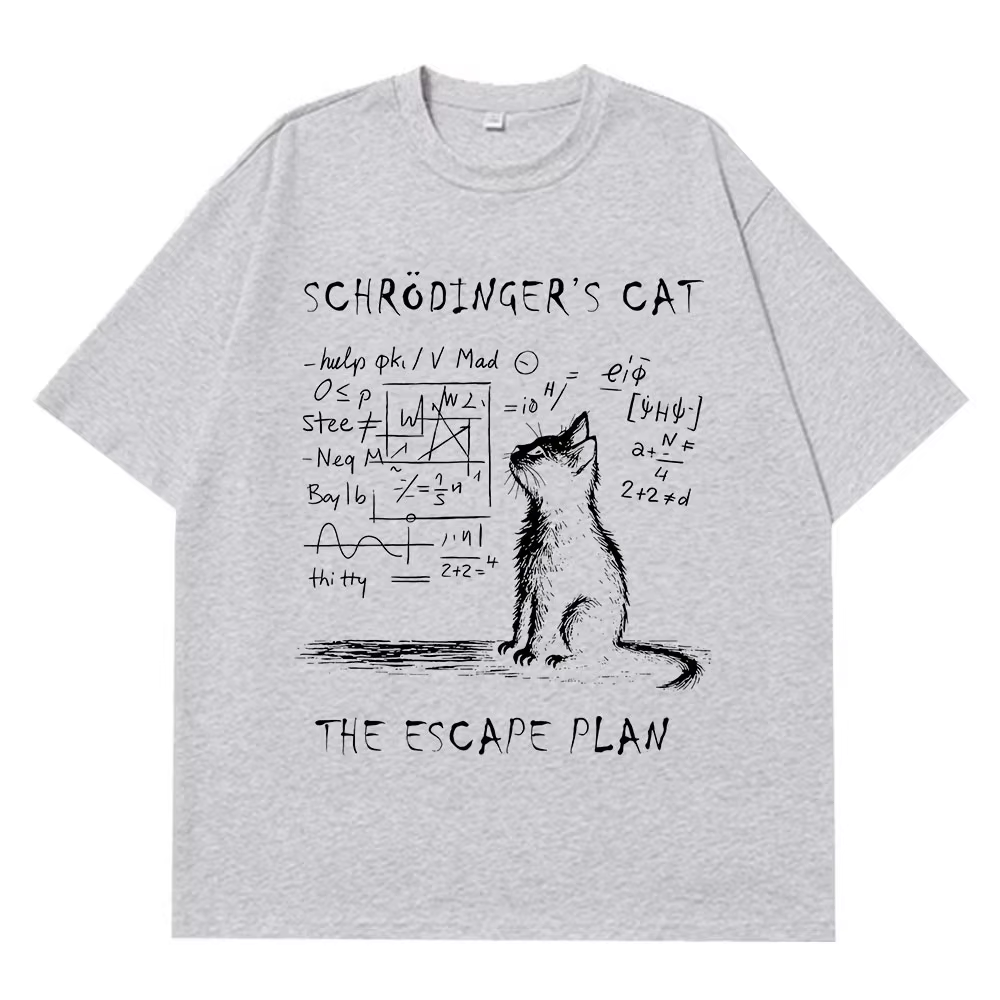 T-shirt en coton à manches courtes pour hommes et femmes, imprimé créatif, physique du chat de Schrö