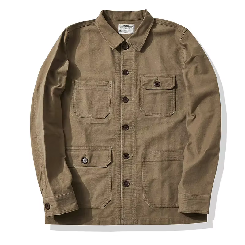 Veste de travail rétro en cuir de molleton épais OKONKWO pour homme, style vintage américain, multi-