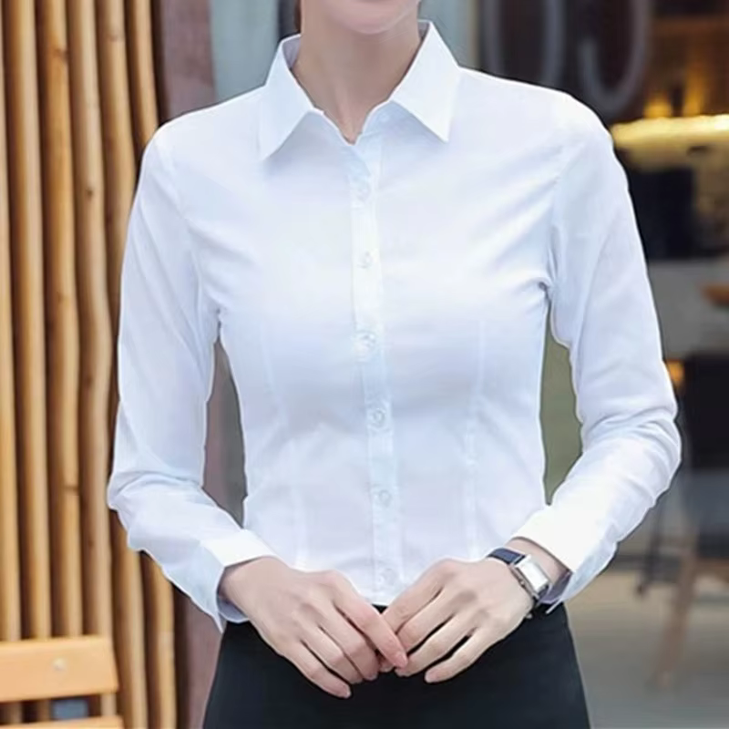 Femmes élégantes chemises femme chemise blanche à manches longues Blouse bureau dame affaires rose c