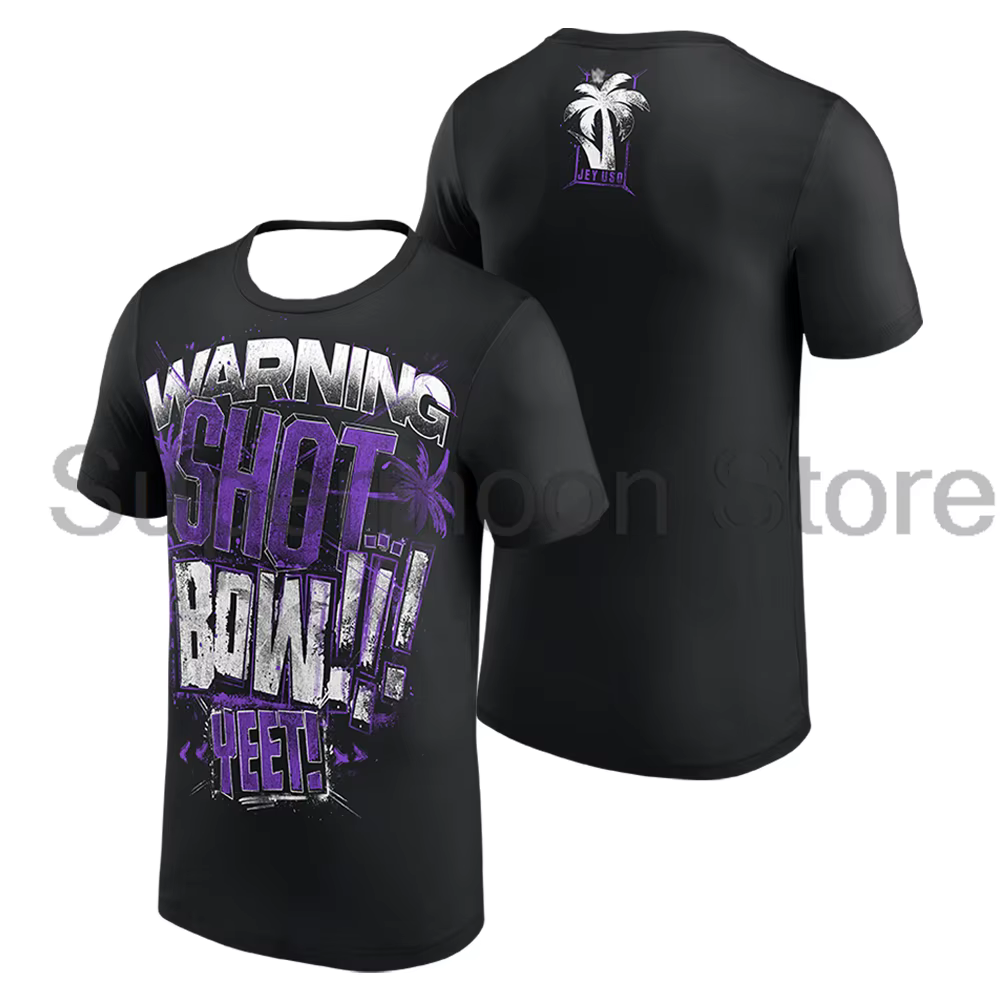T-shirt Jey Uso Warning Shot à col ras du cou, manches courtes, en polyester, pour femmes et hommes,