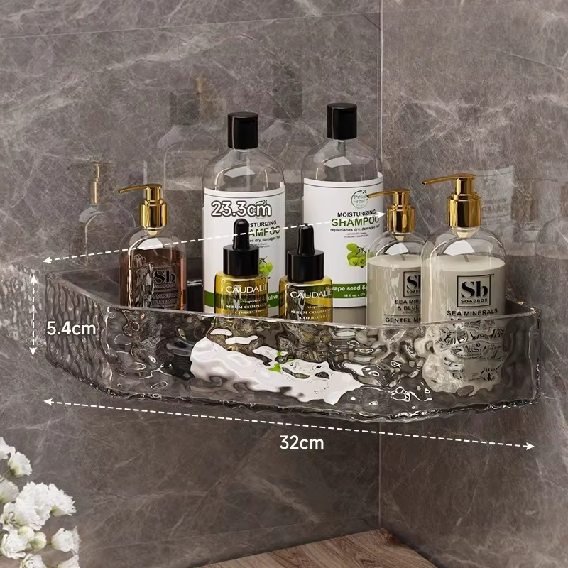 Étagère d'angle murale Design Glacier, étagère de salle de bain transparente pour shampoing, savon, 