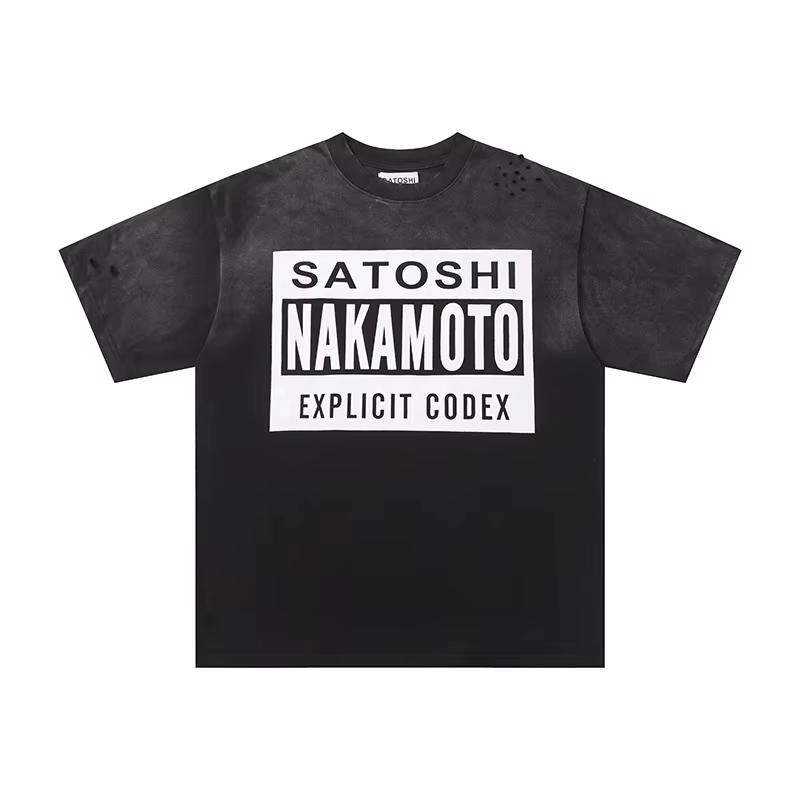 T-shirt Streetwear Blanc Satoshi Nakamoto à Manches Courtes Homme Femme Nouvelle Mode Décontractée E