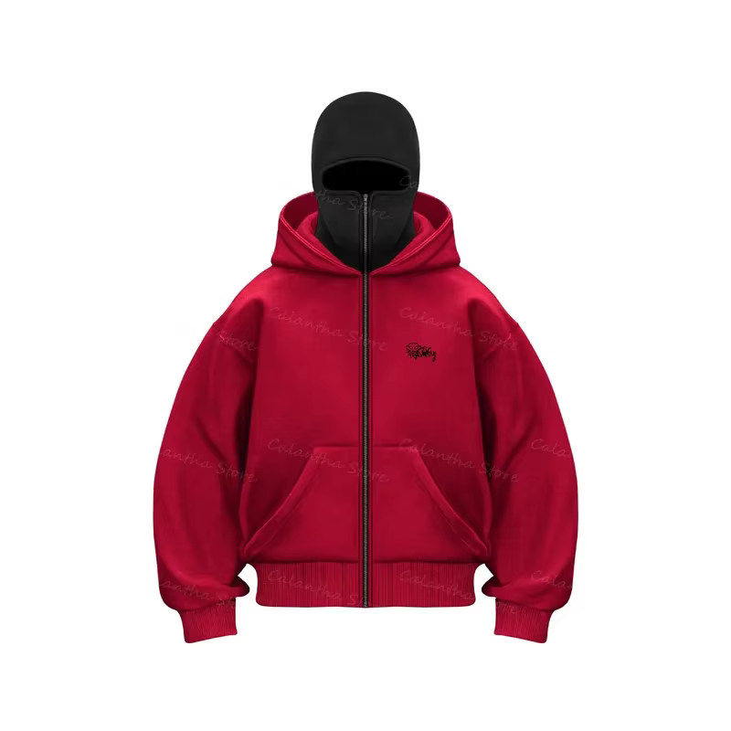Nouveaux hommes cagoule sweat à capuche zippé hiver chaud sweat-shirt décontracté avec masque facial