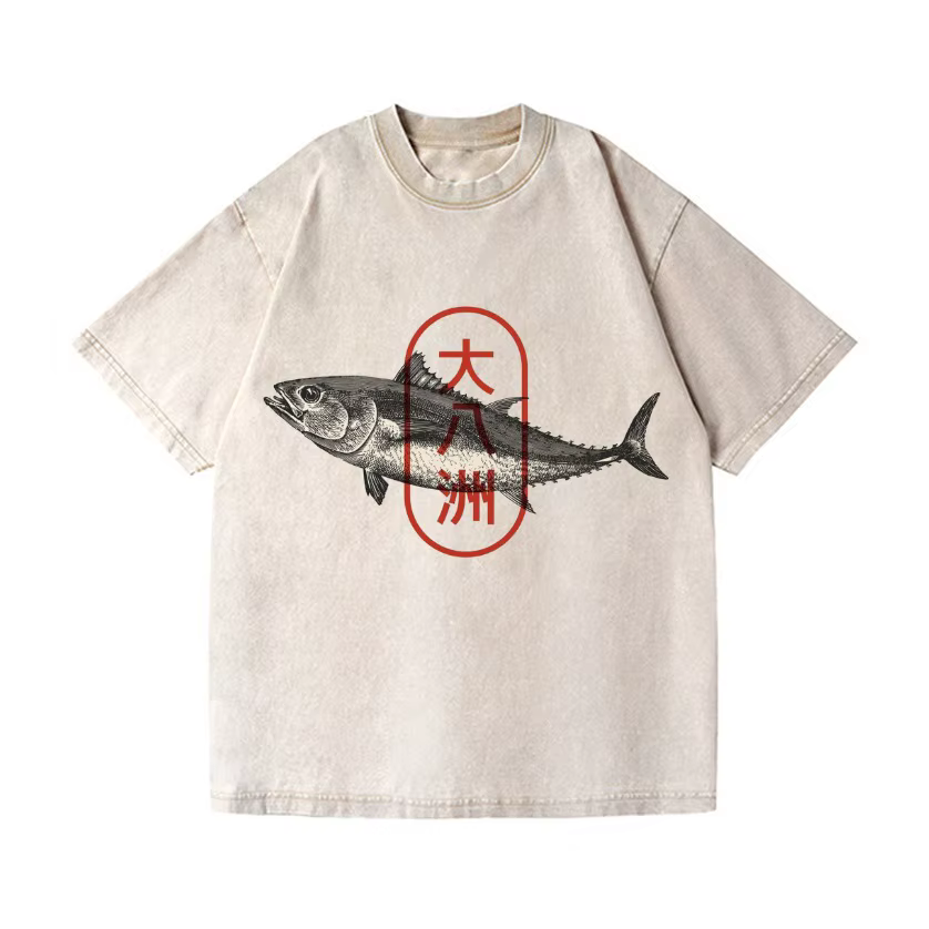 Mode d'été 100% coton lavé acide T-shirts hommes grandes huit îles du japon thon poisson Vintage lav