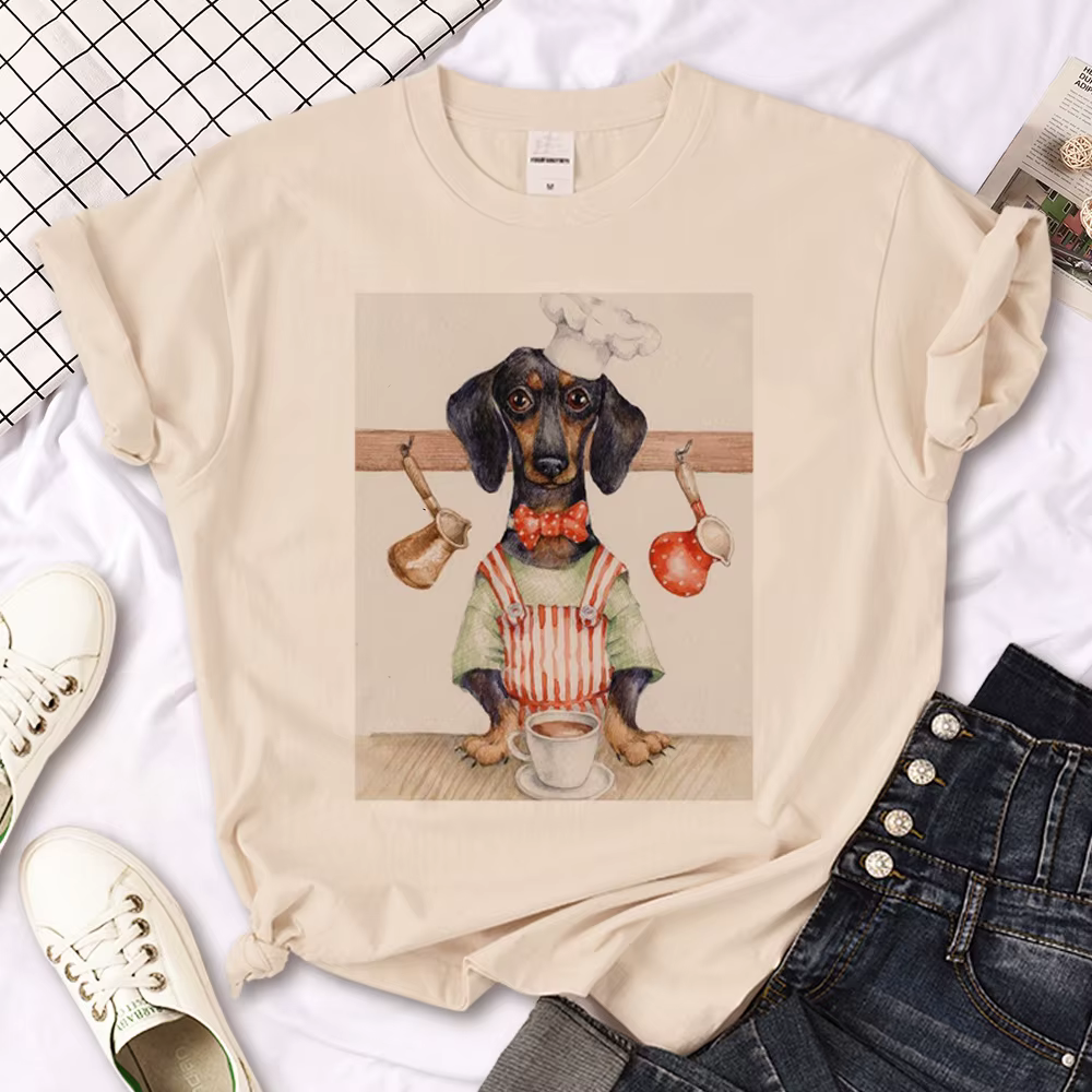 T-shirt graphique Harajuku pour femmes, vêtements des années 2000, teckel, fille, designer japonais,