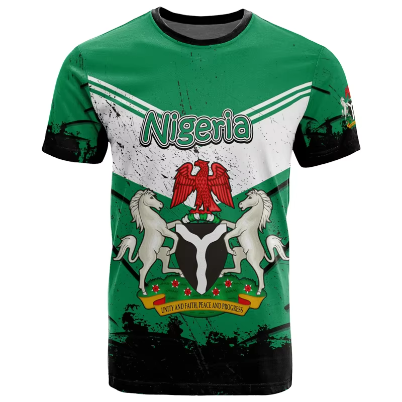 T-shirt à manches courtes imprimé 3D pour hommes, blason nigérian, t-shirts à col rond, décontracté,