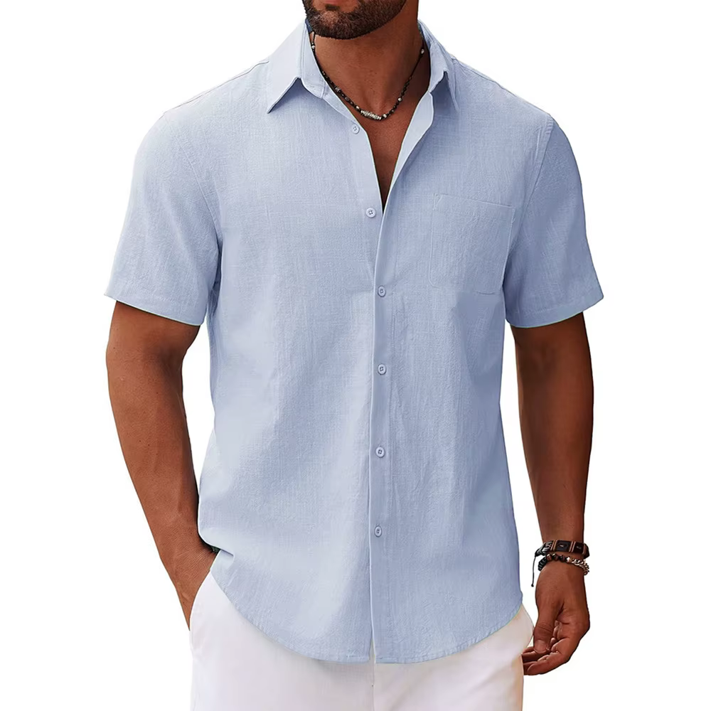 Chemise en coton et lin pour hommes, couleur unie, chemises décontractées de Style basique, respiran
