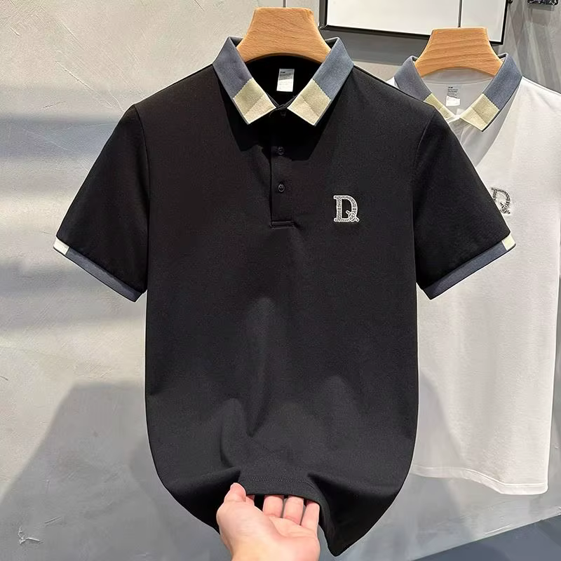Hommes vêtements été contraste couleur broderie affaires décontracté Polo t-shirt mâle à la mode à m