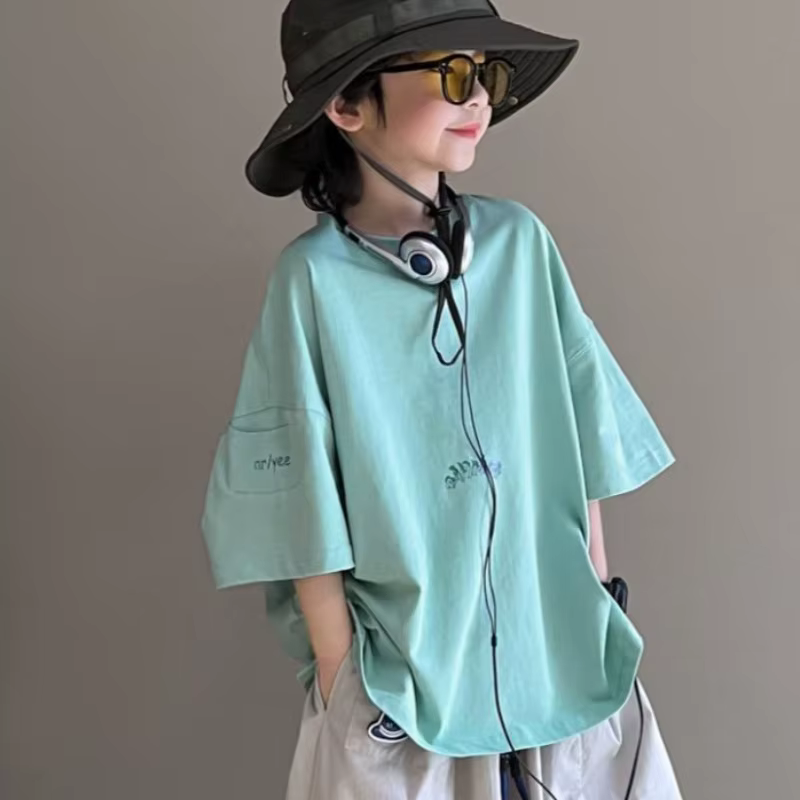 Nouveau T-shirt à manches courtes pour garçons 100% coton été coupe ample enfants grande taille tops