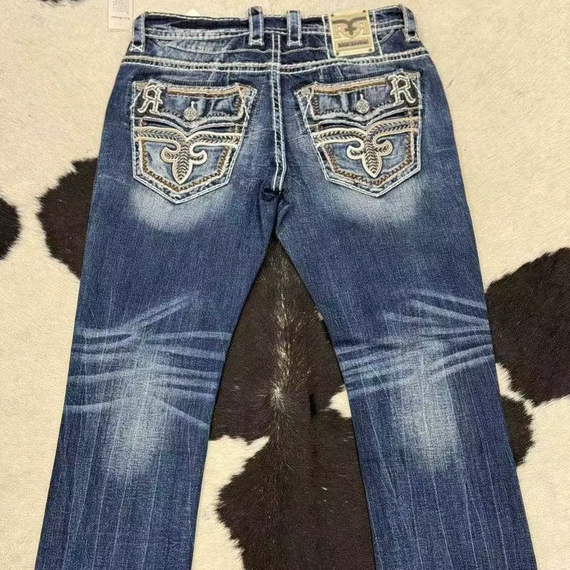 Jean délavé au Design ancien pour hommes, ample, droit, jambes larges, légèrement tiré, vêtements Ca