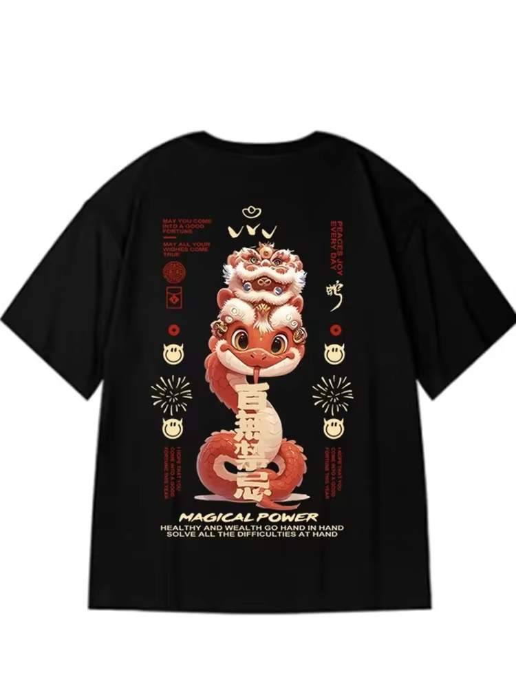T-shirts imprimés serpent dessin animé Kawaii pour homme, nouvelle collection été 2026, hauts en cot