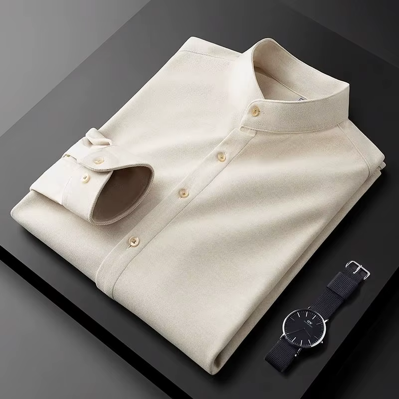 Chemise à col montant avec drapeau haut de gamme pour homme, optique à la mode, haut doux et chaud