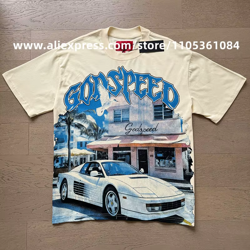 T-shirts GODSPEED – Qualité Supérieure, Imprimés, Streetwear Vintage, Coupe Ample Oversize, Coton d'