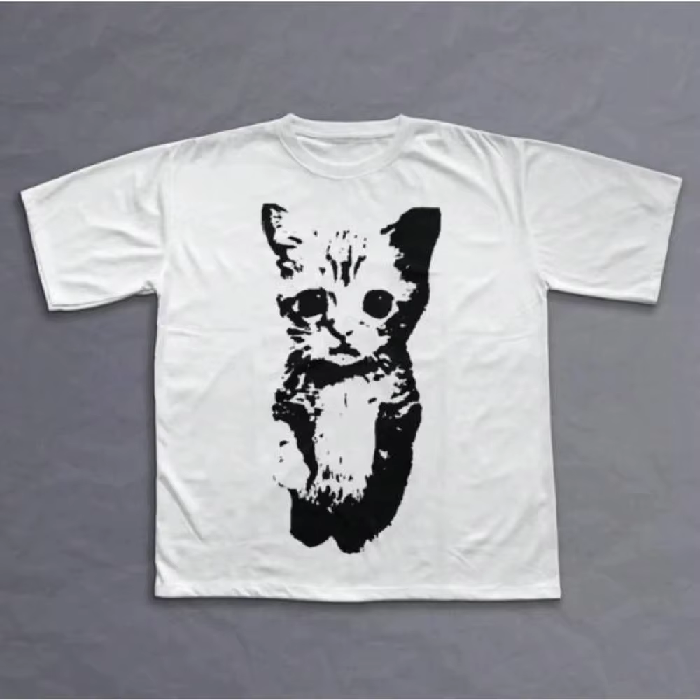 T-shirt à thème chat Y2K, T-shirt à motif rétro, Vêtements de style gothique emo, T-shirts graphique