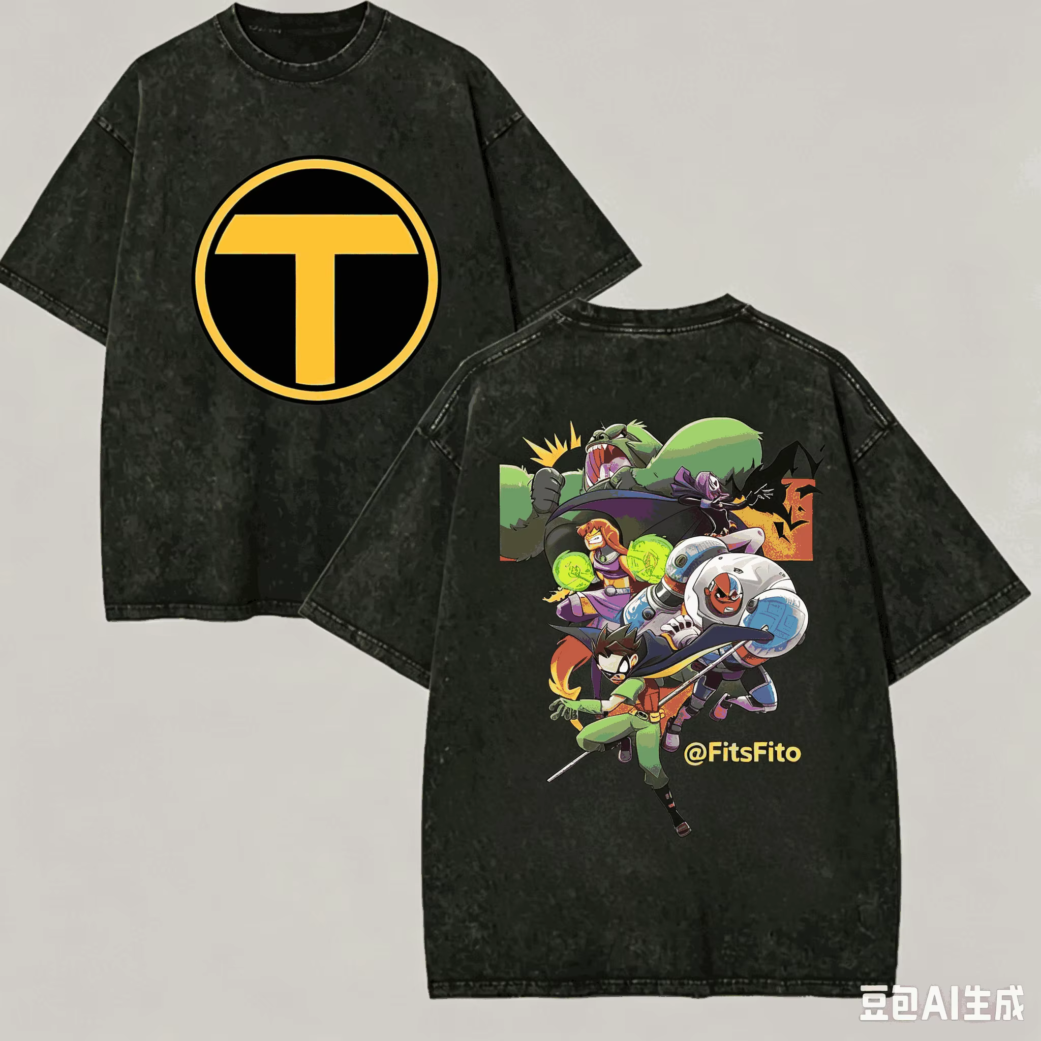 Teen Titans Go! T-shirt délavé personnalisé, Nouveau modèle, T-shirt Anime, Vêtements toute l'année,