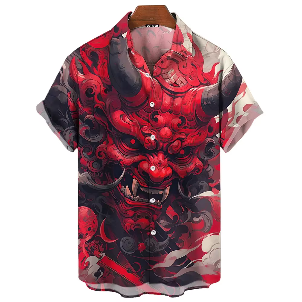 Chemise Warrior à la mode, style cool imprimé en 3D, manches courtes, décontractée, rétro, vêtements