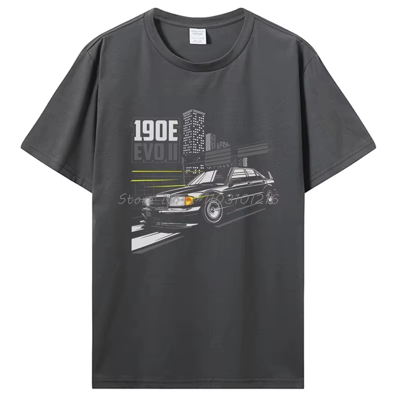 T-shirt créatif Automotive Merch 190E EVO à col rond en pur coton, T-shirt décontracté en coton pour