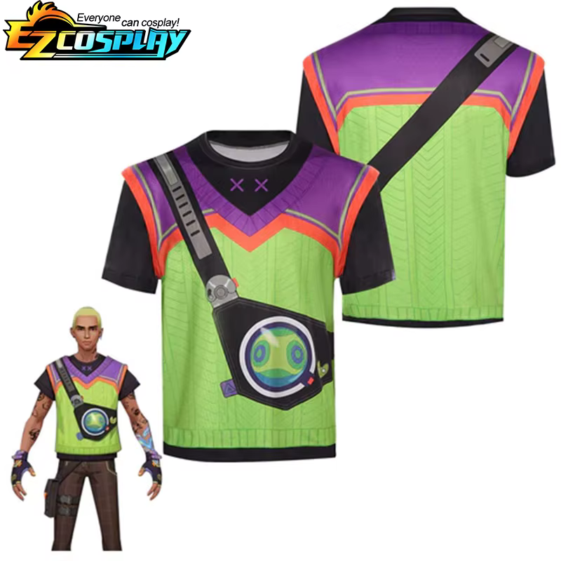 Valorant Gekko Cosplay Costume T-shirt pour homme, chemise à manches courtes, haut décontracté, tenu