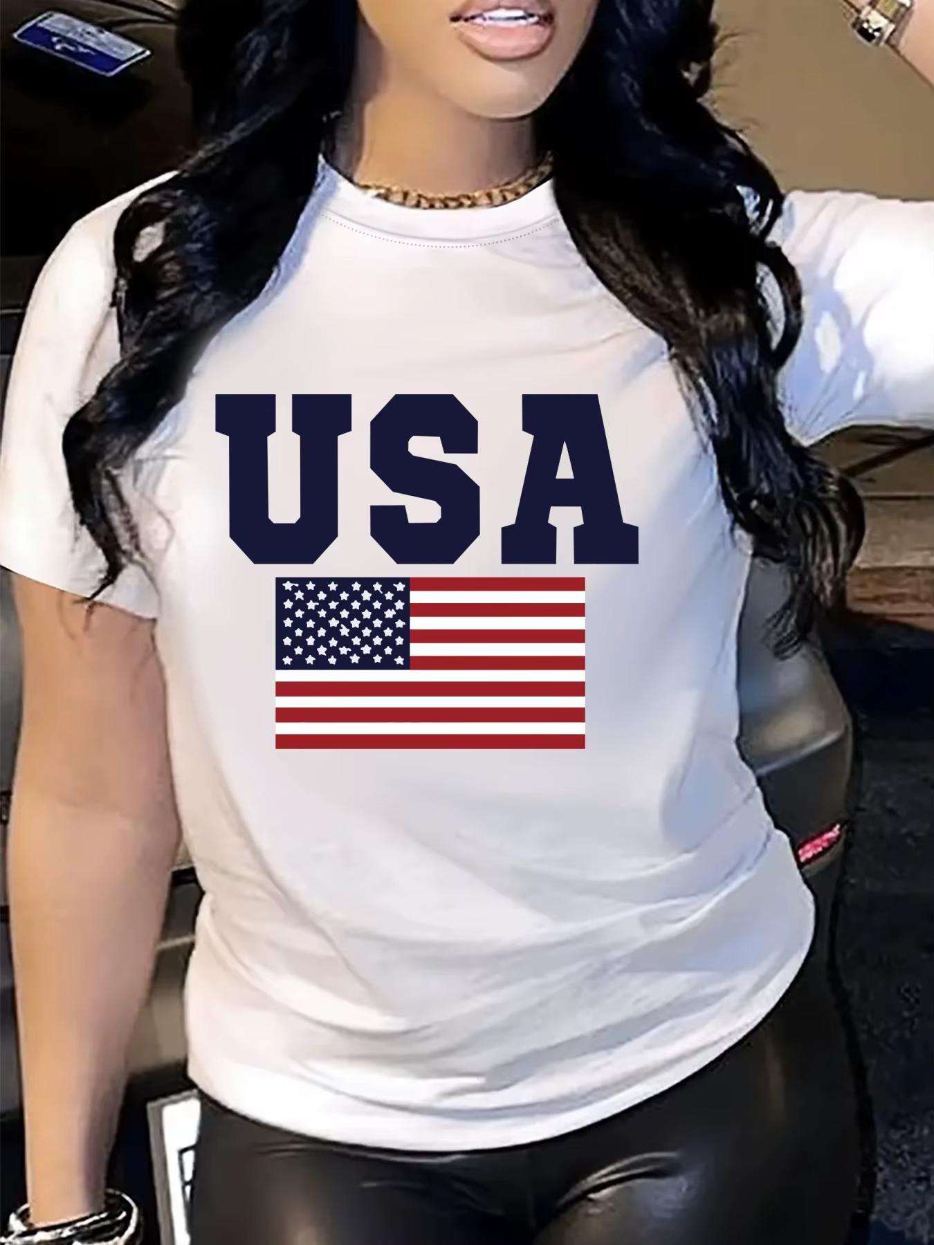 T-Shirt à manches courtes et col ras du cou pour femme, décontracté, avec lettres imprimées, patriot