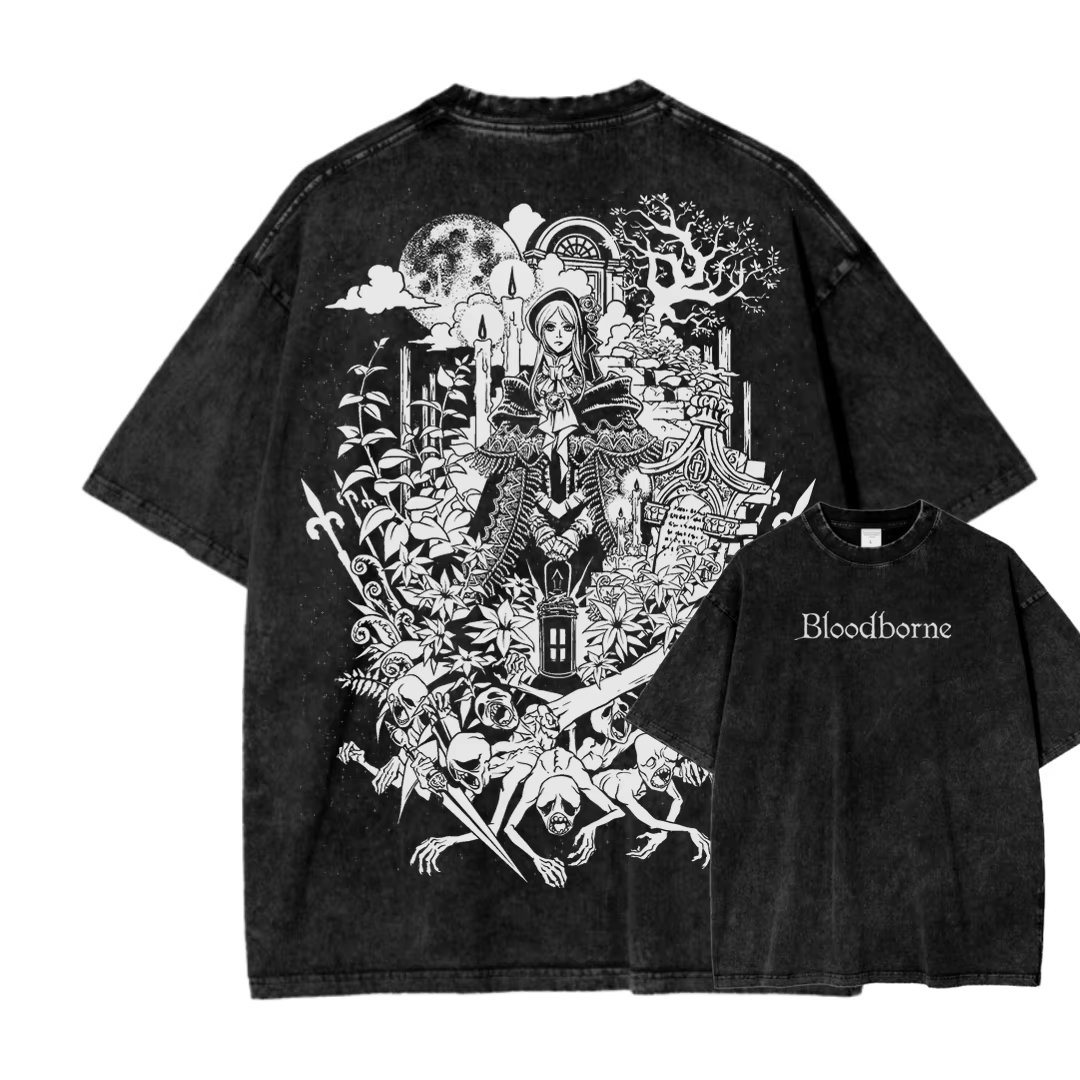 T-shirt délavé Blood Borne Anime Lover, vêtements toute l'année, nouveau modèle, vêtements de person