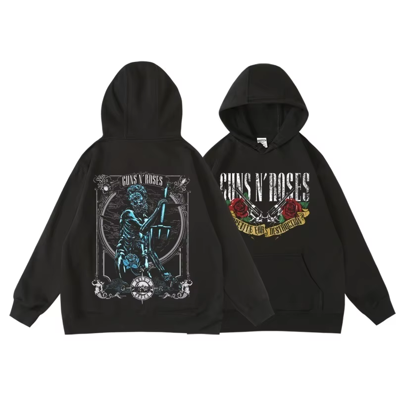Guns N' Roses We'Re Back sweat à capuche Style de rue rétro pour femmes col rond poche pull polaire 