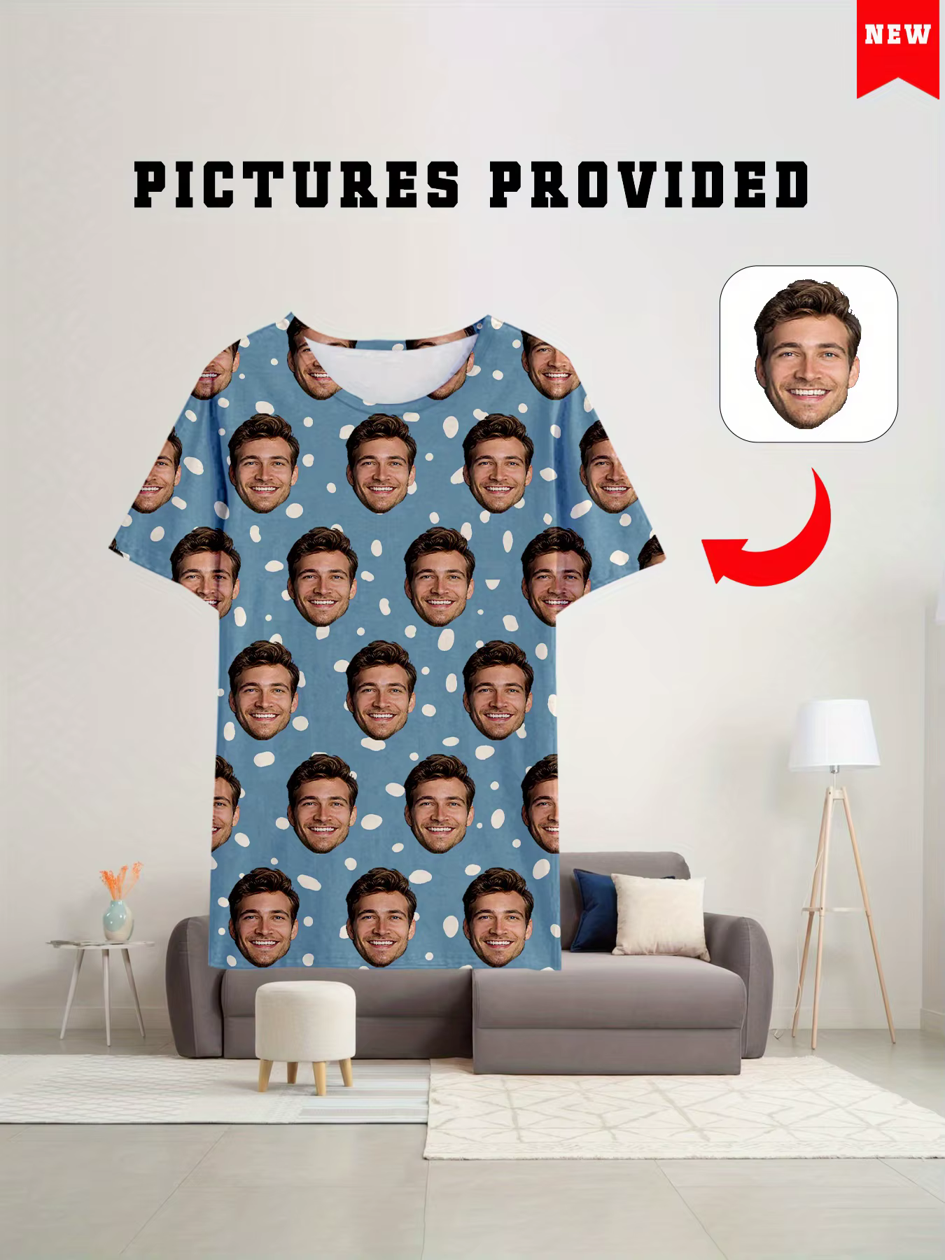 T-Shirt à Manches Courtes et Col Rond pour Homme, Impression Faciale Personnalisée en 3D, Image Comp