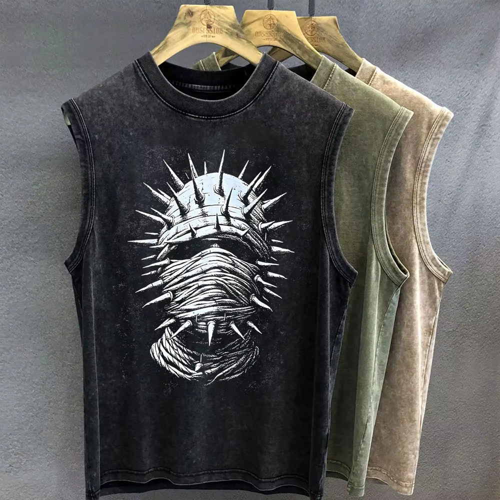 T-shirt gothique pour hommes et femmes, débardeur Vintage imprimé délavé, surdimensionné, gilet sans